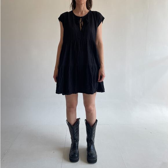 Y2K Robin Piccone Black Cotton Babydoll Mini Dress Sz M Boho Coquette Whimsygoth - Picture 1 of 8